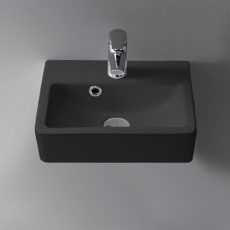 Bathroom Sink Small Black Ceramic Wall Mounted or Vessel Sink CeraStyle 001407-U-97